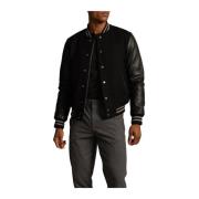 Herenjas met leren mouwen en patch Schott NYC , Black , Heren