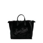 Zwarte Velvet Leren Handtas Kristal Logo MC2 Saint Barth , Black , Dam...