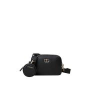 Camera tas in zwart leer Twinset , Black , Dames