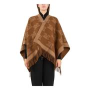 Monogram Jacquard Wollen Poncho met Franjes Max Mara Studio , Brown , ...