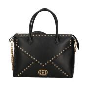 Gestikte Leren Shopper Tas La Carrie , Black , Dames