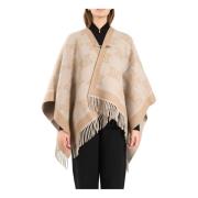 Monogram Jacquard Wollen Poncho met Franjes Max Mara Studio , Beige , ...