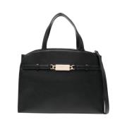 Zwarte Bauletto Tas met Gouden Logo Twinset , Black , Dames