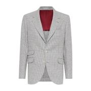 Houndstooth Wollen Jas Brunello Cucinelli , Gray , Heren