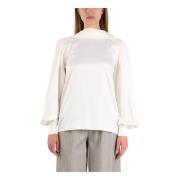 Satijnen blouse met gewatteerde schouders Actualee , Beige , Dames