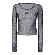 Maan Gedrukt Mesh Cropped Top Marine Serre , Blue , Dames