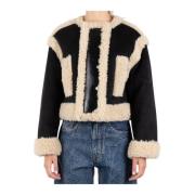 Shearling Jas Zwart Beige Stand Studio , Multicolor , Dames