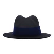 Leren Detail Wollen Fedora Hoed Emporio Armani , Blue , Heren