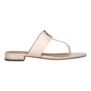 Leren teenslippers met metalen plaat Emporio Armani , Beige , Dames