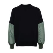 Blauwe Crew Neck Sweater Paneelontwerp Sacai , Blue , Heren