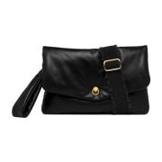 Zwarte leren handtas met gouden accent Gianni Chiarini , Black , Dames