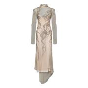 Kristal geborduurde hoge hals jurk Amen , Beige , Dames