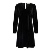 Elegante Fluweel Jurk in Pitch Black Cream , Black , Dames