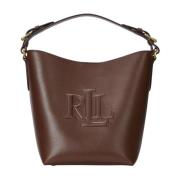 Bruin Leren Emmer Tas met Oversize Logo Ralph Lauren , Brown , Dames