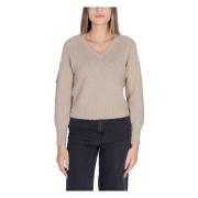 Beige V-Hals Gebreide Trui Herfst/Winter Vila , Beige , Dames