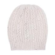 Mohair Gebreide Muts met Pailletten Eleventy , White , Unisex