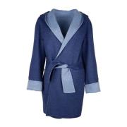 Wollen jas met capuchon en riemsluiting Made in Italia , Blue , Dames