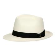 Handgeweven Panama Hoed met Medium Rand Borsalino , White , Heren