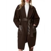 Bruine Wollen Blend Double-Breasted Jas Twinset , Brown , Dames