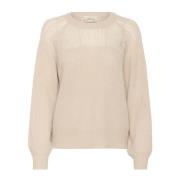 Gebreide Trui met Pofmouwen Cream , Beige , Dames