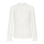 Elegante Keyhole Blouse in Sneeuwwit Cream , White , Dames