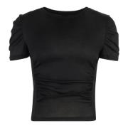 Geribbeld gebreid katoenen T-shirt Pinko , Black , Dames