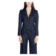 Blauwe Pinstripe Revers Kraag Blazer Rinascimento , Blue , Dames