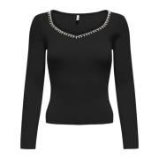 Zwarte Gebreide Sweetheart Halslijn Sweater Only , Black , Dames