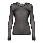 Mesh Longsleeve T-Shirt Top Zwart Cream , Black , Dames