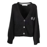 Logo Cardigan in Katoen-Polyester Mix Off White , Black , Dames