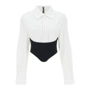 Gestreept Underbust Korset Crop Shirt Dion Lee , White , Dames