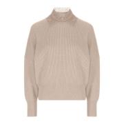 Luxe Cashmere Pullover met Afneembare Kraag Brunello Cucinelli , Beige...