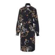 Zijden Overhemdjurk Elegant Motief Celine , Black , Dames