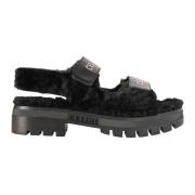 Chunky Leo Shearling Sandalen Celine , Black , Dames