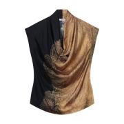 Mouwloze Top met Randprint Summum Woman , Brown , Dames