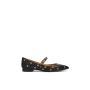 Platte pumps met band en metalen oogjes Kazar , Black , Dames