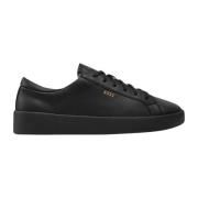 Zwarte leren sneakers met zijlogo Hugo Boss , Black , Heren