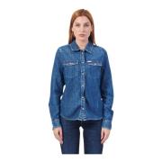 Blauwe Denim Slim Fit Overhemd Guess , Blue , Dames