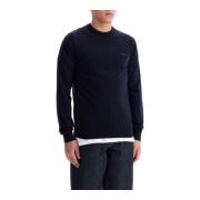 Wollen Crewneck Pullover met Krokodil Logo Lacoste , Blue , Heren