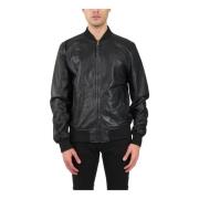 Slim Fit Leren Bomberjack Schott NYC , Black , Heren