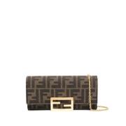 Canvas FF-logo Print Overslagkaarthouder Fendi , Brown , Dames