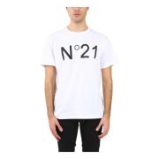 Katoenen T-shirt met Bedrukt Logo N21 , White , Heren