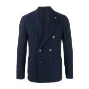 Navy Wolblend Getailleerde Blazer Lardini , Blue , Heren