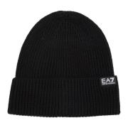 Effen Logo Beanie Muts Emporio Armani EA7 , Black , Heren