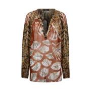 Layla Viscose Lamé Blouse Mes Demoiselles , Brown , Dames