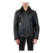 Shearling Leren Jas met Ritssluiting Dondup , Black , Heren