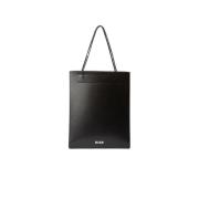 Grote Leren Winkel Tas Msgm , Black , Dames