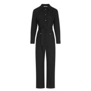 Zwarte Katoenen Jumpsuit Rechte Snit Lange Mouwen Mare Di Latte , Blac...