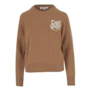 Logo Wol Crew Neck Sweater Maison Kitsuné , Brown , Dames