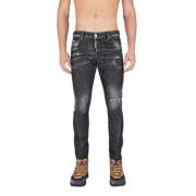 Urban Slim-Fit Distressed Black Jeans Dsquared2 , Black , Heren